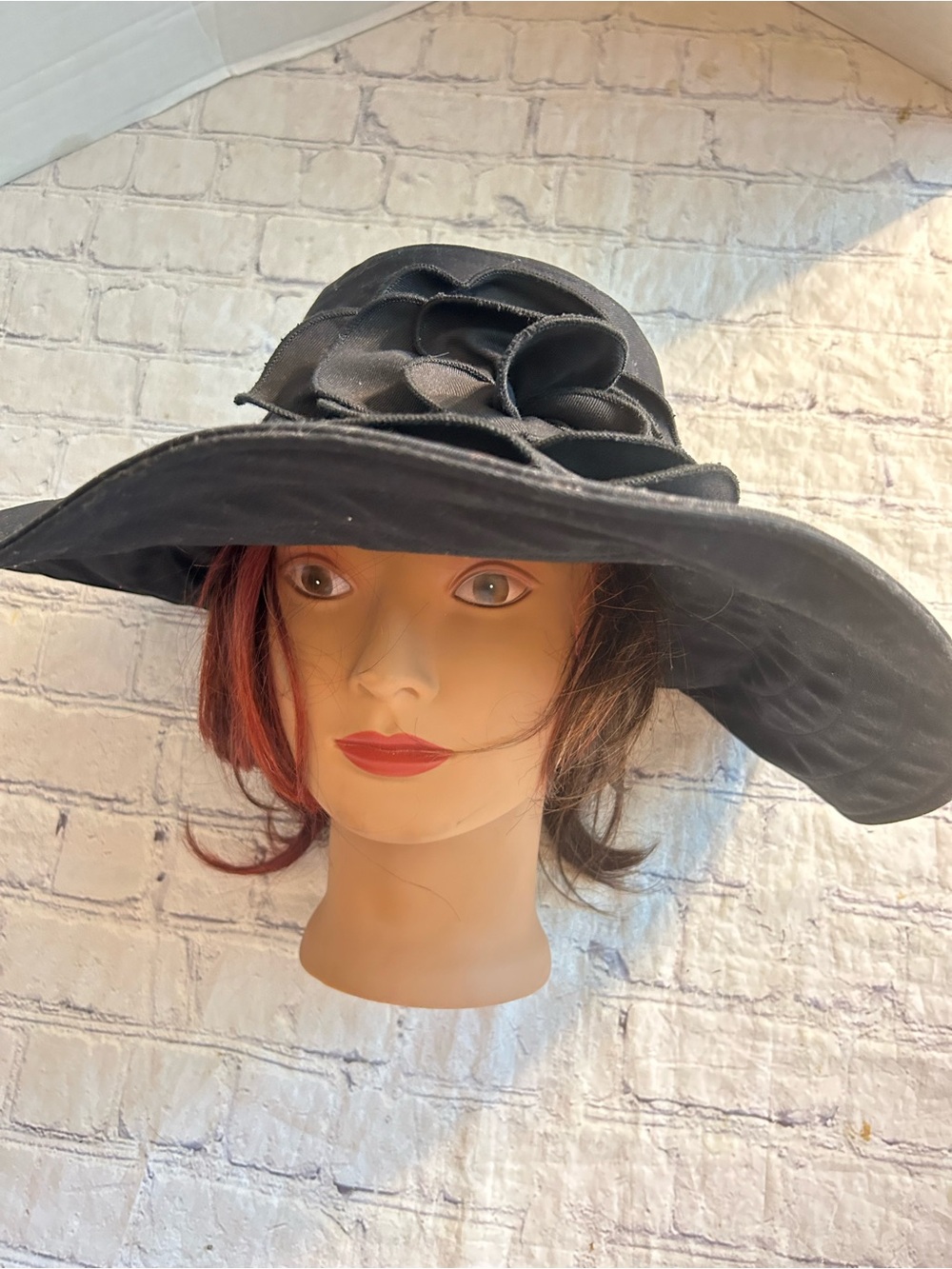 SOMETHING SPECIAL BLACK 100% COTTON WITH FLOWER BOW WOMEN’S WIDE HAT